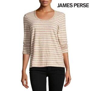James Perse Women's 3/4 Sleeve Striped Tee Shirt Tops Scooped Neck Blouses‎